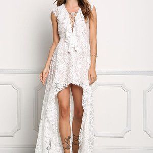 DO + BE Bridal Shower Ivory Lace Hi-Lo Lace Up Dress Western Wedding Dress Small